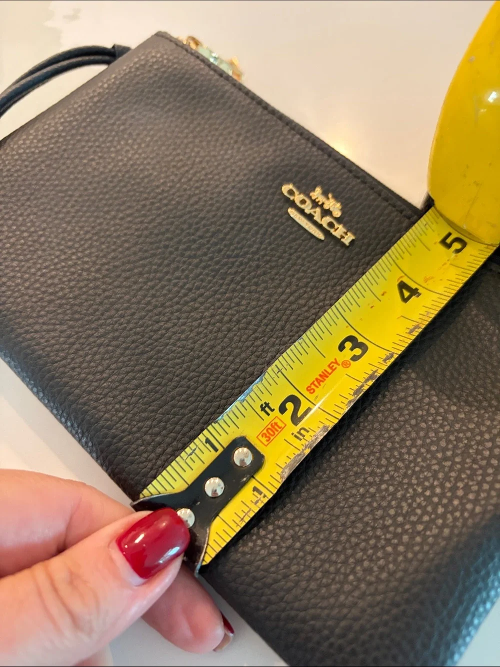 Coach Black Leather Zip Wristlet with Gold Logo - Picture 9 of 10